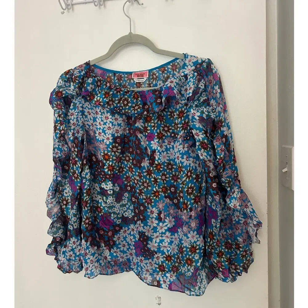 Kate Spade Pacific Petals Chiffon Floral Blouse 100% Silk